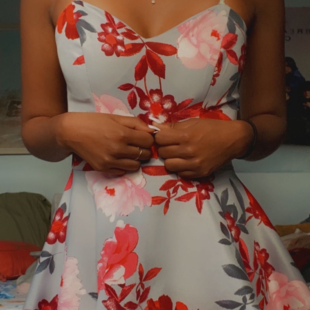 Light blue floral sweetheart dress
